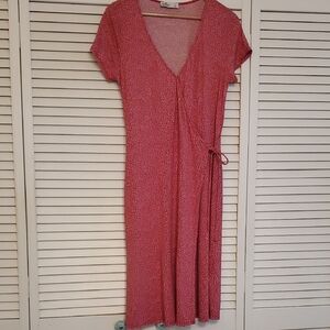 Hollister Red and White Floral Midi Wrap Dress, Size Large